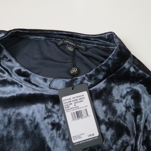 Adrianna Papell Small Gray Velour Long Sleeves Top - Picture 3 of 5